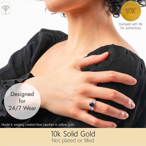 MAX + STONE 10k Solid Gold Gemstone Ring for Women | three Stone Birthstone Rings | Hypoallergenic Statement Cocktail Rings in Sizes 6 to 8 in Saudi Arabia