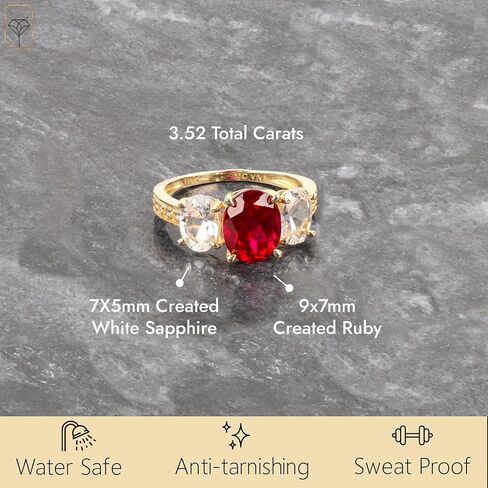 MAX + STONE 10k Solid Gold Gemstone Ring for Women | three Stone Birthstone Rings | Hypoallergenic Statement Cocktail Rings in Sizes 6 to 8 in Saudi Arabia