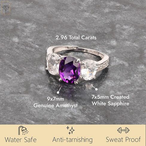 MAX + STONE 10k Solid Gold Gemstone Ring for Women | three Stone Birthstone Rings | Hypoallergenic Statement Cocktail Rings in Sizes 6 to 8 in Saudi Arabia