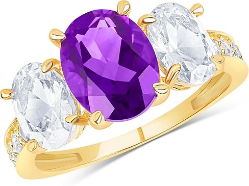 MAX + STONE 10k Solid Gold Gemstone Ring for Women | three Stone Birthstone Rings | Hypoallergenic Statement Cocktail Rings in Sizes 6 to 8 in Saudi Arabia