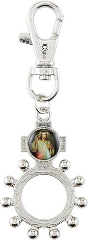 نيدزو الرحمة الإلهية خاتم مسبحة يسوع المسيح، سلسلة مفاتيح دينية فضية اللون، صلاة صغيرة، 3.5 بوصة in Kuwait