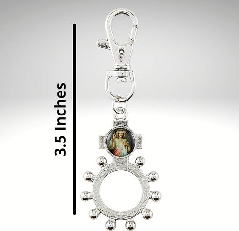 نيدزو الرحمة الإلهية خاتم مسبحة يسوع المسيح، سلسلة مفاتيح دينية فضية اللون، صلاة صغيرة، 3.5 بوصة in Kuwait