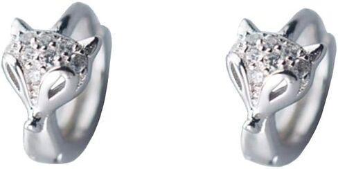 Cute Fox Small Hoop Earrings for Teen Girls S925 Sterling Silver Cubic Zirconia Huggie Crystal Animal Sleeper Hoops Cartilage Hypoallergenic Jewelry Dainty Gift for Daughter 7mm in Saudi Arabia