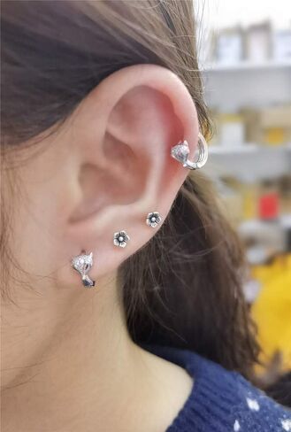 Cute Fox Small Hoop Earrings for Teen Girls S925 Sterling Silver Cubic Zirconia Huggie Crystal Animal Sleeper Hoops Cartilage Hypoallergenic Jewelry Dainty Gift for Daughter 7mm in Saudi Arabia