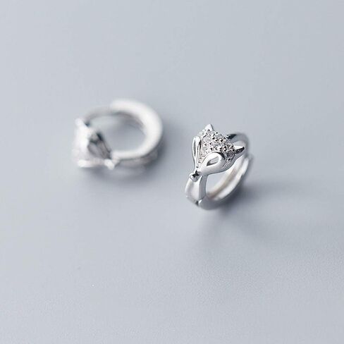 Cute Fox Small Hoop Earrings for Teen Girls S925 Sterling Silver Cubic Zirconia Huggie Crystal Animal Sleeper Hoops Cartilage Hypoallergenic Jewelry Dainty Gift for Daughter 7mm in Saudi Arabia
