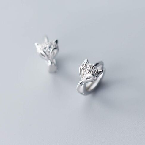 Cute Fox Small Hoop Earrings for Teen Girls S925 Sterling Silver Cubic Zirconia Huggie Crystal Animal Sleeper Hoops Cartilage Hypoallergenic Jewelry Dainty Gift for Daughter 7mm in Saudi Arabia