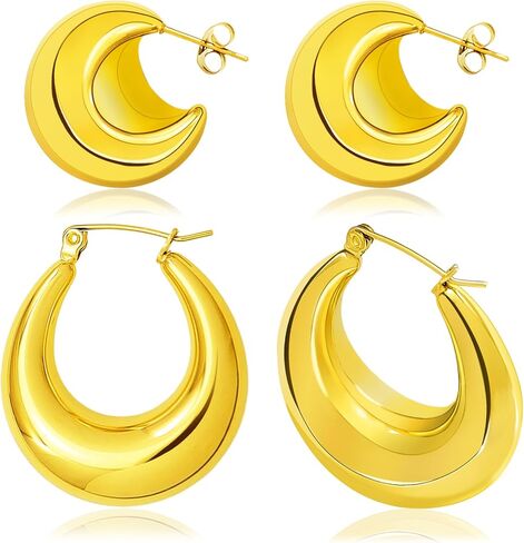 2x 14K Gold Earrings for Women Girls Valentine's Gift,Cuff Wrap Huggie Earrings, Chunky Round DomeTeardrop Earrings,Waterdrop,Minimalist,Lightweight,Hypoallergenic in Saudi Arabia