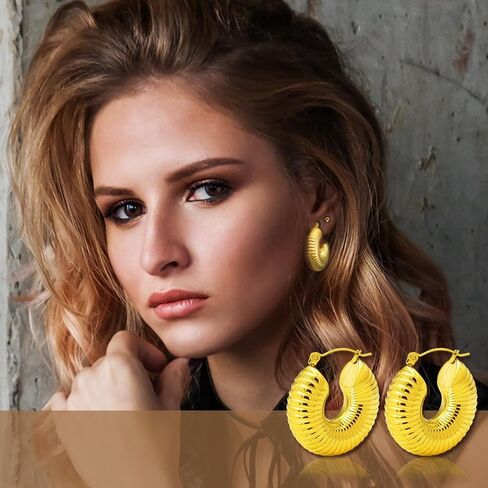 2x 14K Gold Earrings for Women Girls Valentine's Gift,Cuff Wrap Huggie Earrings, Chunky Round DomeTeardrop Earrings,Waterdrop,Minimalist,Lightweight,Hypoallergenic in Saudi Arabia