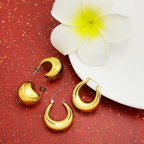 2x 14K Gold Earrings for Women Girls Valentine's Gift,Cuff Wrap Huggie Earrings, Chunky Round DomeTeardrop Earrings,Waterdrop,Minimalist,Lightweight,Hypoallergenic in Saudi Arabia