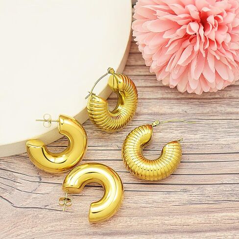 2x 14K Gold Earrings for Women Girls Valentine's Gift,Cuff Wrap Huggie Earrings, Chunky Round DomeTeardrop Earrings,Waterdrop,Minimalist,Lightweight,Hypoallergenic in Saudi Arabia