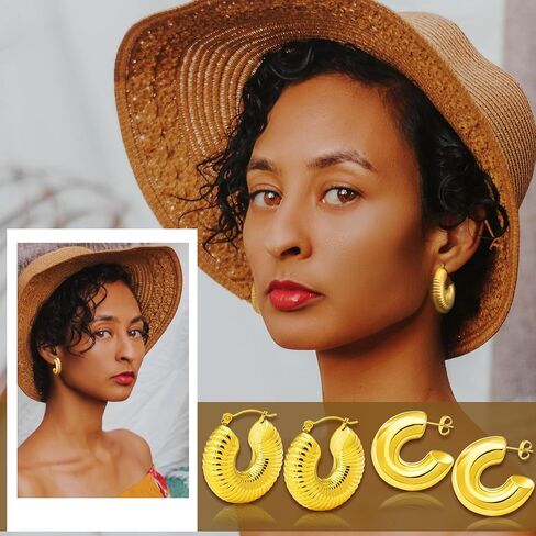2x 14K Gold Earrings for Women Girls Valentine's Gift,Cuff Wrap Huggie Earrings, Chunky Round DomeTeardrop Earrings,Waterdrop,Minimalist,Lightweight,Hypoallergenic in Saudi Arabia