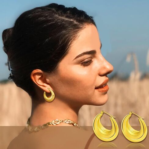 2x 14K Gold Earrings for Women Girls Valentine's Gift,Cuff Wrap Huggie Earrings, Chunky Round DomeTeardrop Earrings,Waterdrop,Minimalist,Lightweight,Hypoallergenic in Saudi Arabia