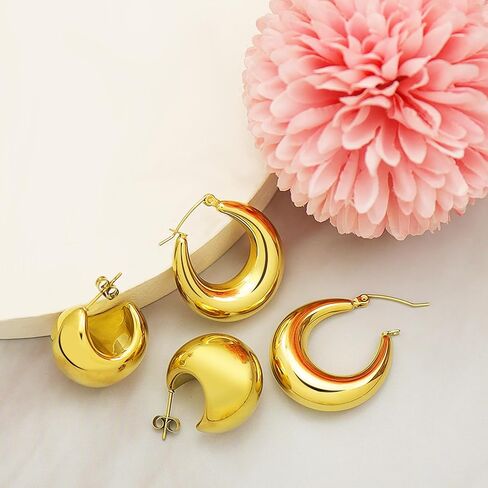 2x 14K Gold Earrings for Women Girls Valentine's Gift,Cuff Wrap Huggie Earrings, Chunky Round DomeTeardrop Earrings,Waterdrop,Minimalist,Lightweight,Hypoallergenic in Saudi Arabia