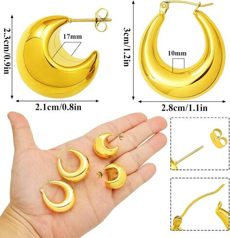 2x 14K Gold Earrings for Women Girls Valentine's Gift,Cuff Wrap Huggie Earrings, Chunky Round DomeTeardrop Earrings,Waterdrop,Minimalist,Lightweight,Hypoallergenic in Saudi Arabia