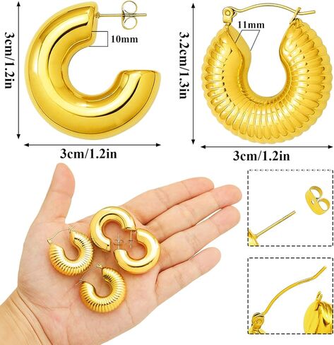 2x 14K Gold Earrings for Women Girls Valentine's Gift,Cuff Wrap Huggie Earrings, Chunky Round DomeTeardrop Earrings,Waterdrop,Minimalist,Lightweight,Hypoallergenic in Saudi Arabia