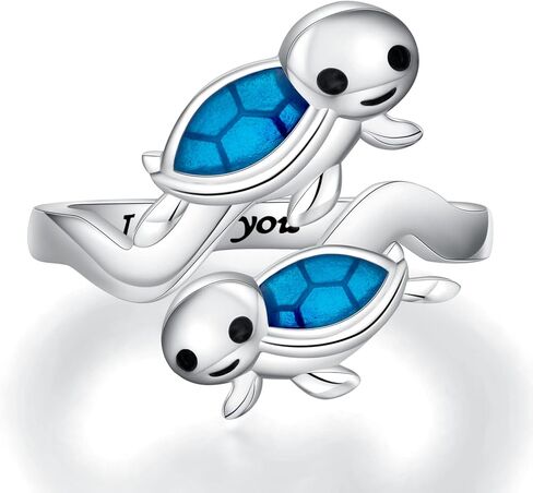 925 Sterling Silver Sea Turtle Ring - I Love You Forever Adjustable Open Nature Ocean Mother Daughter Rings Jewelry Cute Animal Sea Turtle Gifts for Women Girl, Sterling Silver, No Gemstone in Kuwait