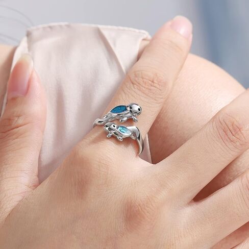 925 Sterling Silver Sea Turtle Ring - I Love You Forever Adjustable Open Nature Ocean Mother Daughter Rings Jewelry Cute Animal Sea Turtle Gifts for Women Girl, Sterling Silver, No Gemstone in Kuwait