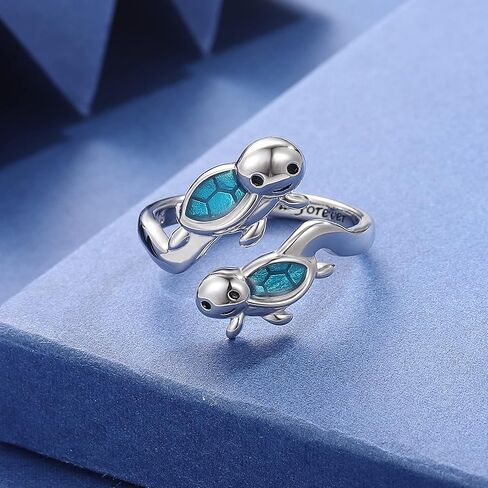 925 Sterling Silver Sea Turtle Ring - I Love You Forever Adjustable Open Nature Ocean Mother Daughter Rings Jewelry Cute Animal Sea Turtle Gifts for Women Girl, Sterling Silver, No Gemstone in Kuwait