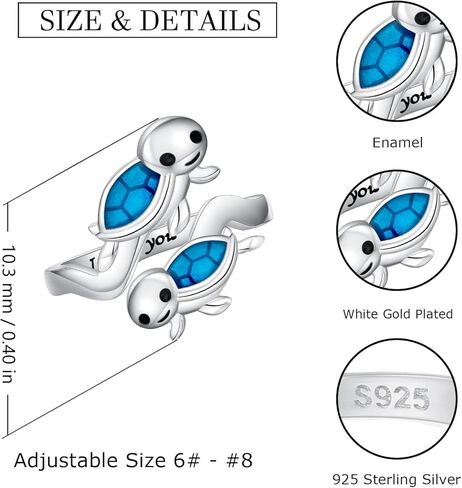 925 Sterling Silver Sea Turtle Ring - I Love You Forever Adjustable Open Nature Ocean Mother Daughter Rings Jewelry Cute Animal Sea Turtle Gifts for Women Girl, Sterling Silver, No Gemstone in Kuwait