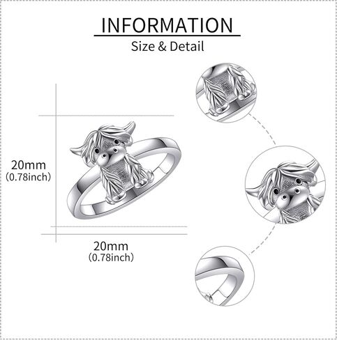 YAFEINI Highland Cow Rings Sterling Silver Animal Cow Rings Jewelry for Girls Daughter in Saudi Arabia
