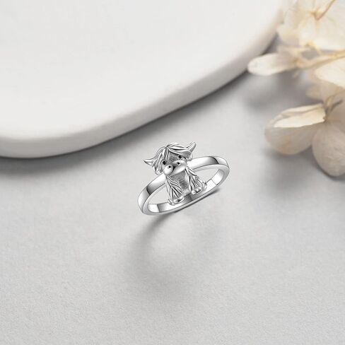 YAFEINI Highland Cow Rings Sterling Silver Animal Cow Rings Jewelry for Girls Daughter in Saudi Arabia
