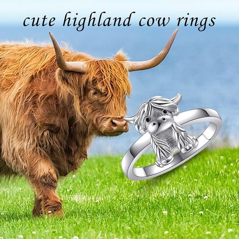 YAFEINI Highland Cow Rings Sterling Silver Animal Cow Rings Jewelry for Girls Daughter in Saudi Arabia