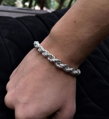 أرجنتو ريالي فضة إيطالية 4 مم، 5 مم، 6 مم، 7 مم، 8 مم 925 سوار حبل صلب، سوار سلسلة حبل مضفر بقطع الماس للرجال والنساء، صنع في إيطاليا in Kuwait