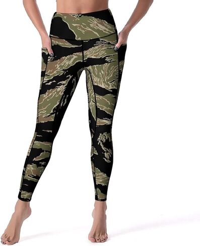 Workout Leggings, Tiger Stripe Camo Yoga Pants, High Waist Gym Leggings with Pockets for Women in Saudi Arabia
