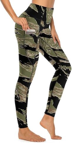 Workout Leggings, Tiger Stripe Camo Yoga Pants, High Waist Gym Leggings with Pockets for Women in Saudi Arabia