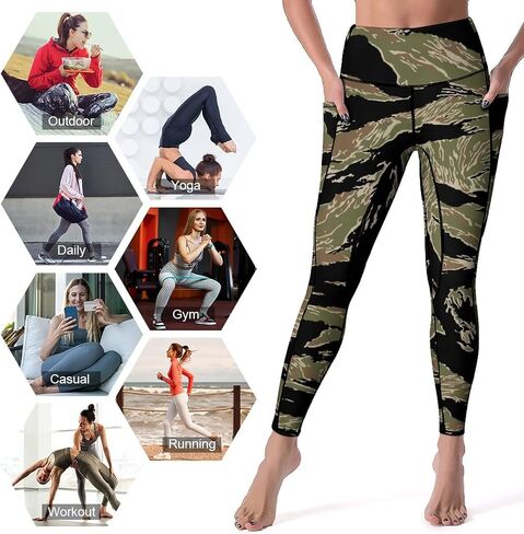 Workout Leggings, Tiger Stripe Camo Yoga Pants, High Waist Gym Leggings with Pockets for Women in Saudi Arabia