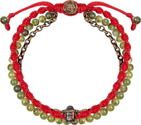 Karma and Luck - Prosperous Promise - Buddha Antique Bronze Red String Bracelet with Adjustable Drawstring Closure from 7.5" to 10" Handmade with Love in Bali, Adjustable, no gemstone in Kuwait