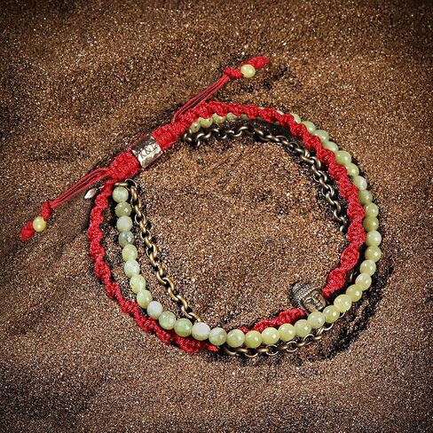 Karma and Luck - Prosperous Promise - Buddha Antique Bronze Red String Bracelet with Adjustable Drawstring Closure from 7.5" to 10" Handmade with Love in Bali, Adjustable, no gemstone in Kuwait