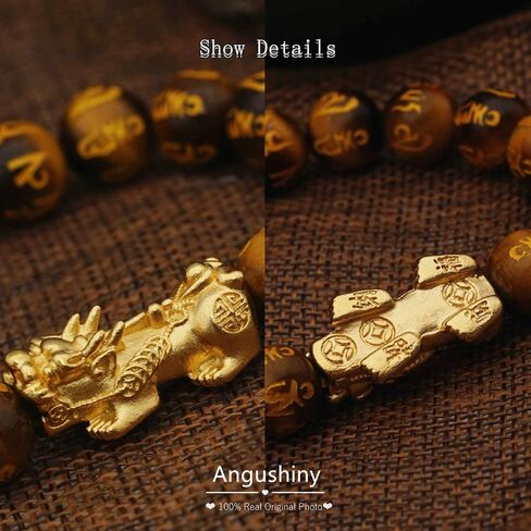 Angushiny 12mm Feng Shui Black Obsidian Wealth Bracelet Multicolour options Natural Tiger Eye Agate Crystal Handmade Beaded Bracelets Pixiu Attract Wealth Power For Men (b. Brown Tiger Eye Mantra) in Saudi Arabia
