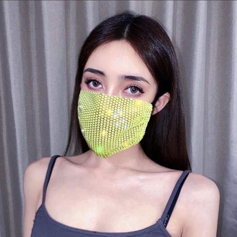 Urieo Sparkly Rhinestone Mesh Mask Yellow Crystal Bling Masks Ball Party Nightclub for Women and Girls in Kuwait