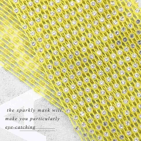 Urieo Sparkly Rhinestone Mesh Mask Yellow Crystal Bling Masks Ball Party Nightclub for Women and Girls in Kuwait