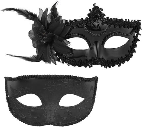 2 Pack Couple Masquerade Masks, Venetian Party Eye Mask Classic Mardi Gras Mask for Couples Women Men in Kuwait