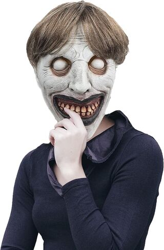 AQKILO® قناع الساحرة المبتسمة الرعب الشر اللاتكس أقنعة واقعية كاملة الرأس فستان فاخر لحفلات الهالوين كرنفال in Kuwait