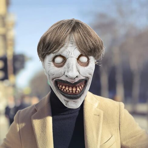AQKILO® قناع الساحرة المبتسمة الرعب الشر اللاتكس أقنعة واقعية كاملة الرأس فستان فاخر لحفلات الهالوين كرنفال in Kuwait
