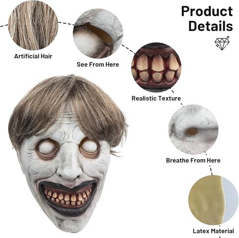 AQKILO® قناع الساحرة المبتسمة الرعب الشر اللاتكس أقنعة واقعية كاملة الرأس فستان فاخر لحفلات الهالوين كرنفال in Kuwait
