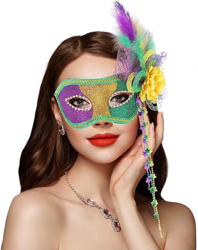 Campsis Women Mardi Gras Mask Flower Masquerade Masks Feather Carnival Costume Mask Rave Ball Prom Party Accessory in Saudi Arabia