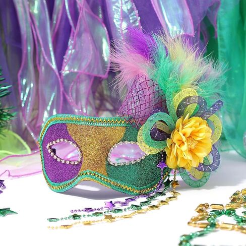 Campsis Women Mardi Gras Mask Flower Masquerade Masks Feather Carnival Costume Mask Rave Ball Prom Party Accessory in Saudi Arabia