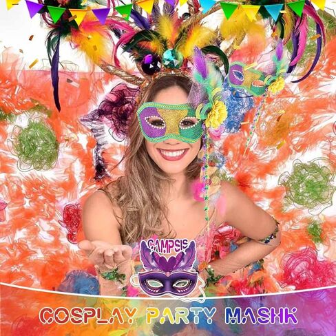 Campsis Women Mardi Gras Mask Flower Masquerade Masks Feather Carnival Costume Mask Rave Ball Prom Party Accessory in Saudi Arabia
