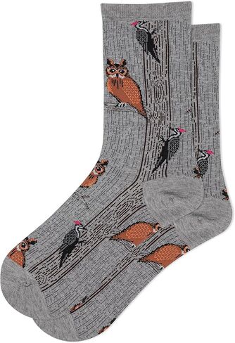 Hot Sox Women's Owl And Woodpecker Socks 1 Pair, Sweatshirt Heather Grey, Women's 4-10, Sweatshirt Heather Grey, 4-10 in Saudi Arabia