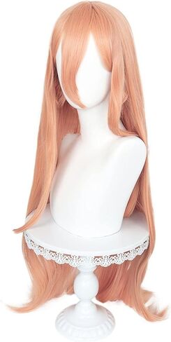 JoneTing Light Orange Wig【+Wig Cap +2 Horns】 Power Wig for Girls Long Anime Cosplay Wig With Bangs Synthetic Long Straight Wig for Anime Cosplay Party Halloween Cosplay in Kuwait