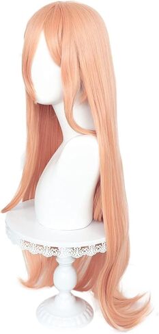 JoneTing Light Orange Wig【+Wig Cap +2 Horns】 Power Wig for Girls Long Anime Cosplay Wig With Bangs Synthetic Long Straight Wig for Anime Cosplay Party Halloween Cosplay in Kuwait