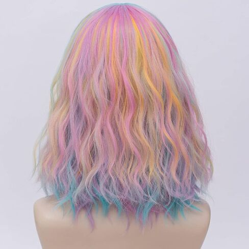 شعر مستعار لوليتا مجعد قصير 40 سم من مجموعة سويتي راينبو للسيدات من بروبيوتي + قبعة شعر مستعار (يونيكورن كاندي B) in Kuwait