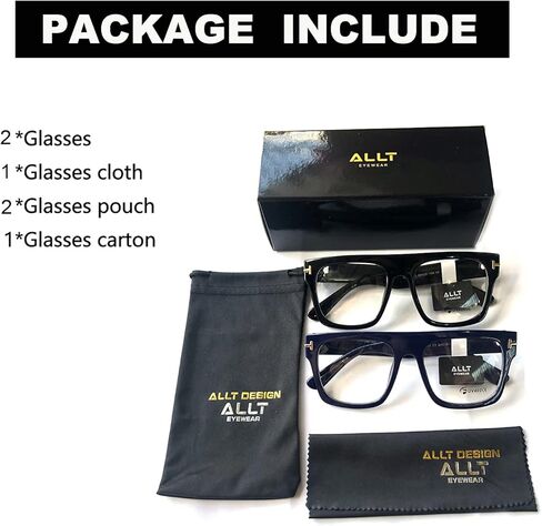 اي ال ال تي نظارات طبية مربعة كبيرة للجنسين بدون وصفة طبية بعدسات شفافة مسطحة, L in Kuwait