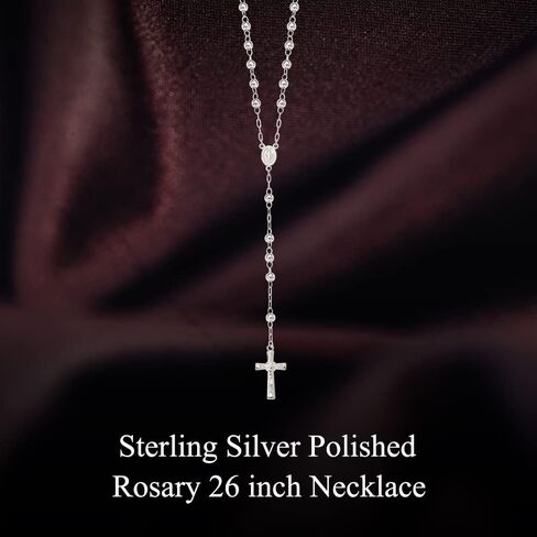 Diamond2Deal Sterling Silver Polished Rosary 26 inch Necklace Fine Jewelry Gift for Women in Saudi Arabia