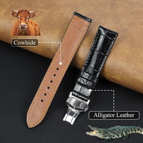 18mm Black Alligator Belly Leather Watch Band Deployment Clasp Men Quick Release Crocodile Exotic Replacement Wristwatch Strap Premium Handmade DH-01D-S-18MM in Kuwait