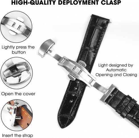 18mm Black Alligator Belly Leather Watch Band Deployment Clasp Men Quick Release Crocodile Exotic Replacement Wristwatch Strap Premium Handmade DH-01D-S-18MM in Kuwait